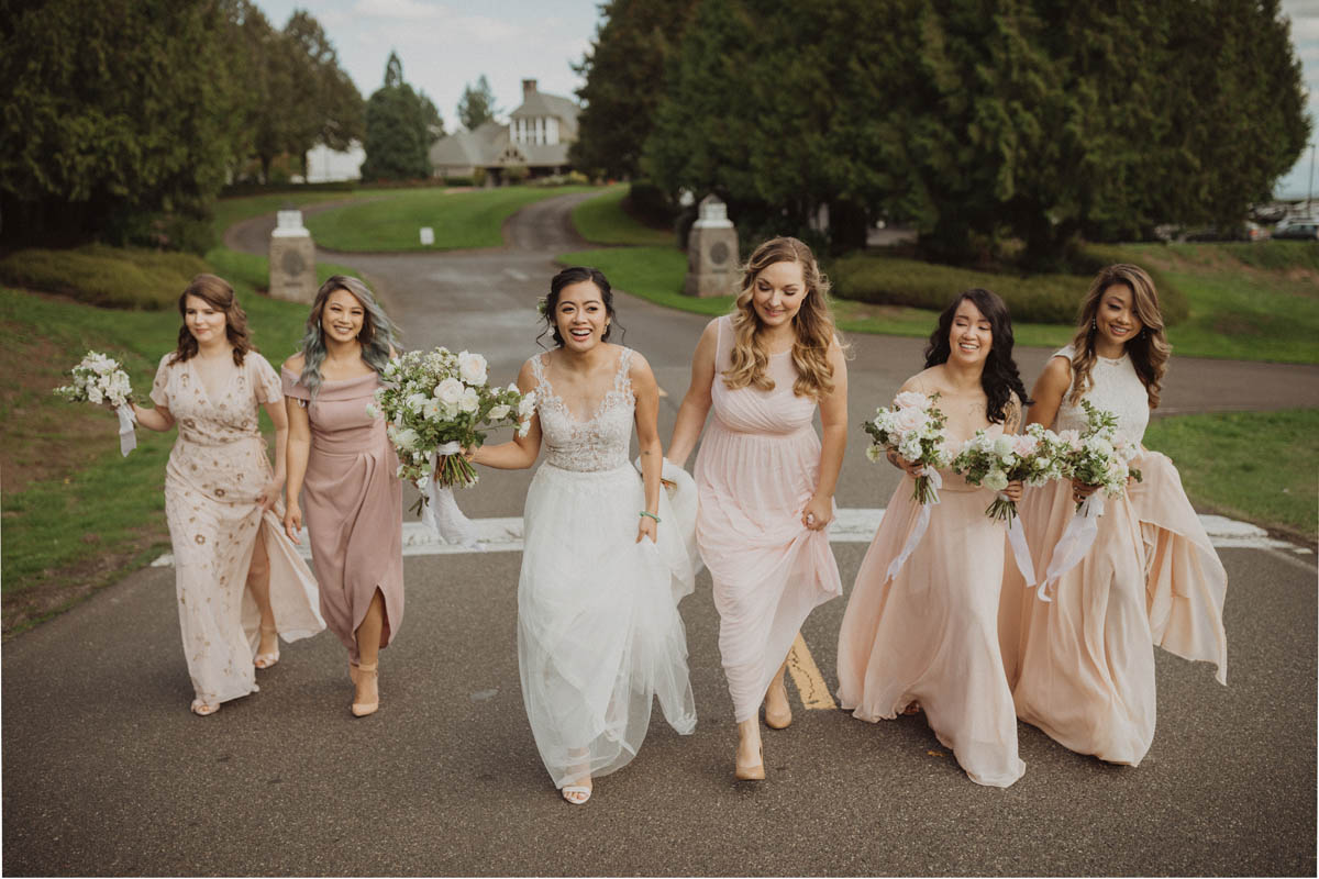 blush bridesmaid dresses at Oregon Golf Club wedding