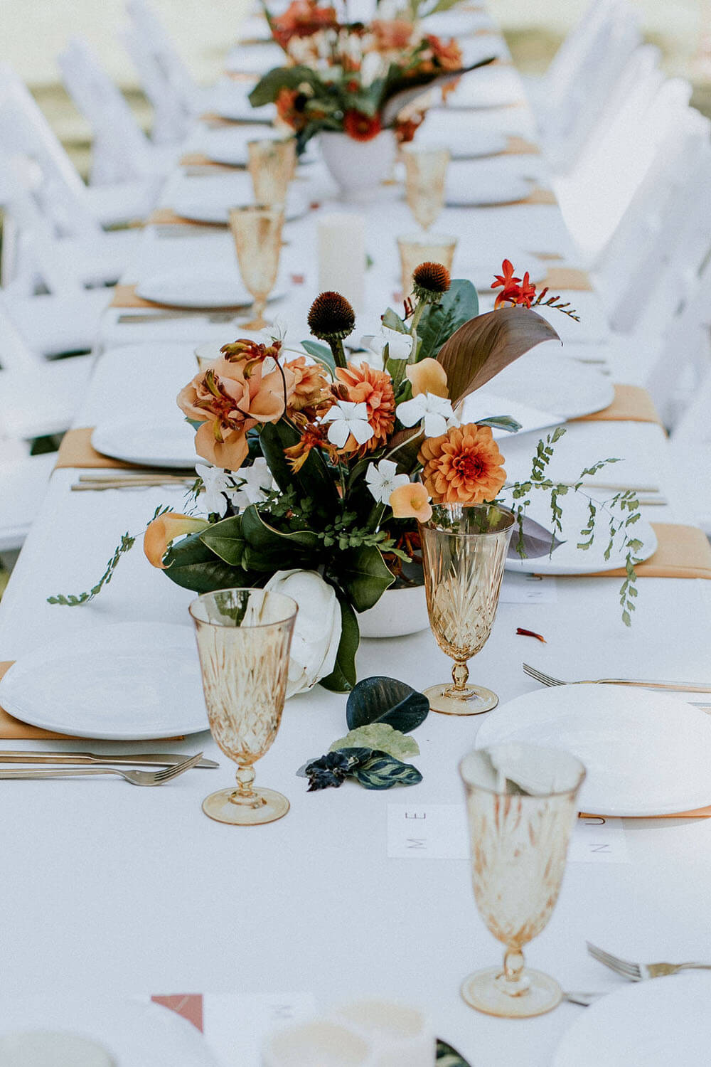peach tablescape for Portland Crystal Springs Rhododendron Garden Wedding by Hazelwood Photo