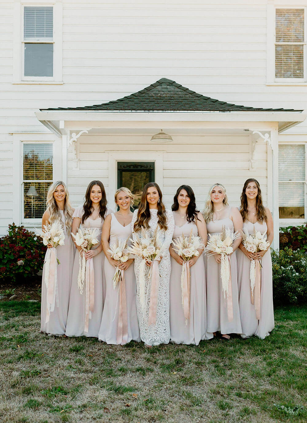 Blush bridesmaids at The Butler Barn